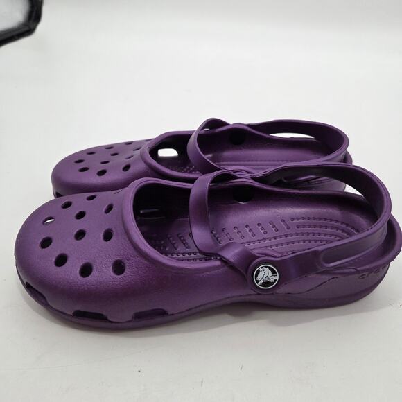 Crocs Karin Clogs Mary Jane Double Strap Purple Grape Women's Sz 8 Comfort - Picture 3 of 7
